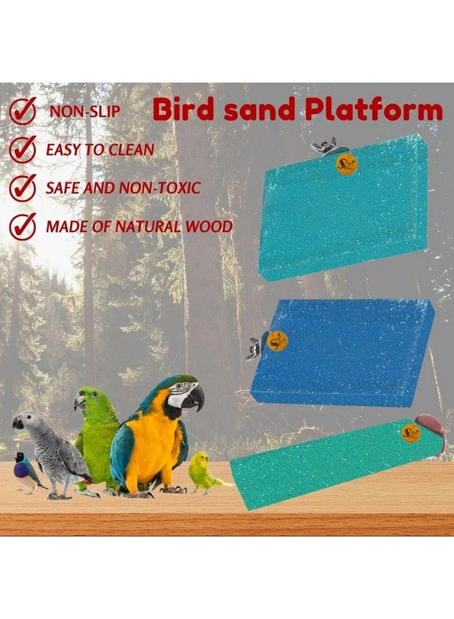 سايج سكوير منصة رمل مربعة مصنوعة من الخشب الطبيعي، مجموعة من ثلاثة (3 * 4، 6 * 4.5 و 2 * 5.5 بوصة) حامل مجثم على شكل مستطيل، ملحقات القفص، صالة الألعاب الرياضية، لعبة مرحة، مناسبة للطيور والببغاوات والبادجي - Image 5