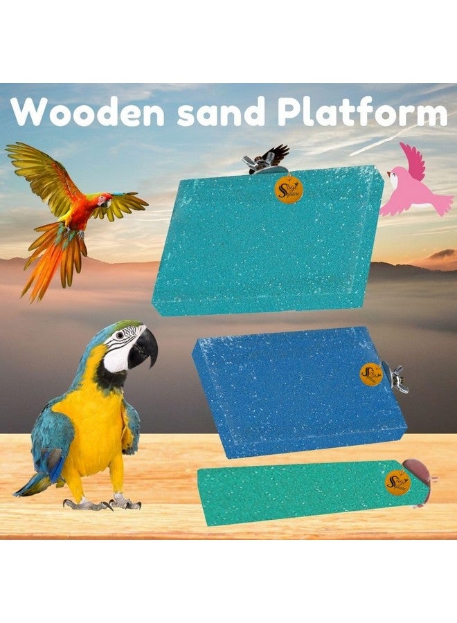 سايج سكوير منصة رمل مربعة مصنوعة من الخشب الطبيعي، مجموعة من ثلاثة (3 * 4، 6 * 4.5 و 2 * 5.5 بوصة) حامل مجثم على شكل مستطيل، ملحقات القفص، صالة الألعاب الرياضية، لعبة مرحة، مناسبة للطيور والببغاوات والبادجي - Image 3