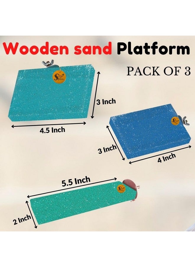 سايج سكوير منصة رمل مربعة مصنوعة من الخشب الطبيعي، مجموعة من ثلاثة (3 * 4، 6 * 4.5 و 2 * 5.5 بوصة) حامل مجثم على شكل مستطيل، ملحقات القفص، صالة الألعاب الرياضية، لعبة مرحة، مناسبة للطيور والببغاوات والبادجي - Image 2
