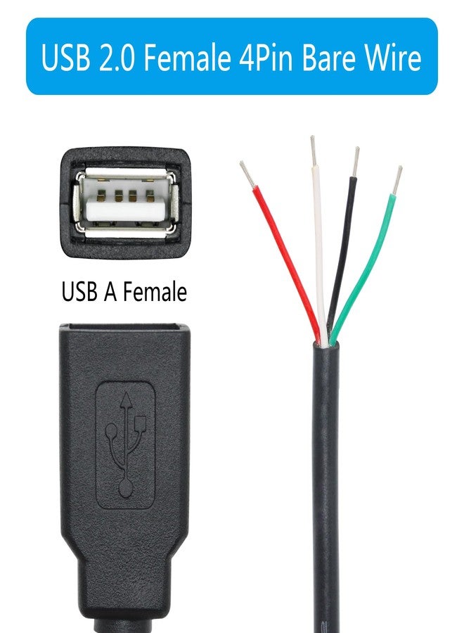 Maixbomr 4Pcs Short USB A Female to 4 Pin Bare Wire 11inch, USB 5V/2A 4 Pin Pigtail Open End Power and Data Cable, for Equipment Installed or Replacement Repair DIY Cable - Image 3