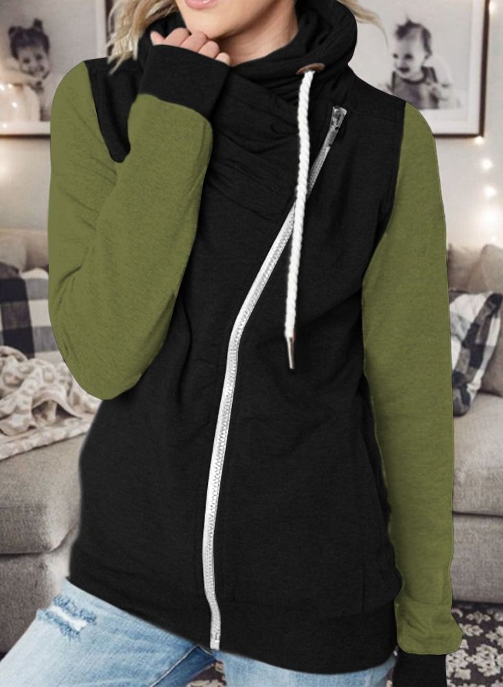 Loquat New Autumn And Winter Color Matching Zipper Hoodie
