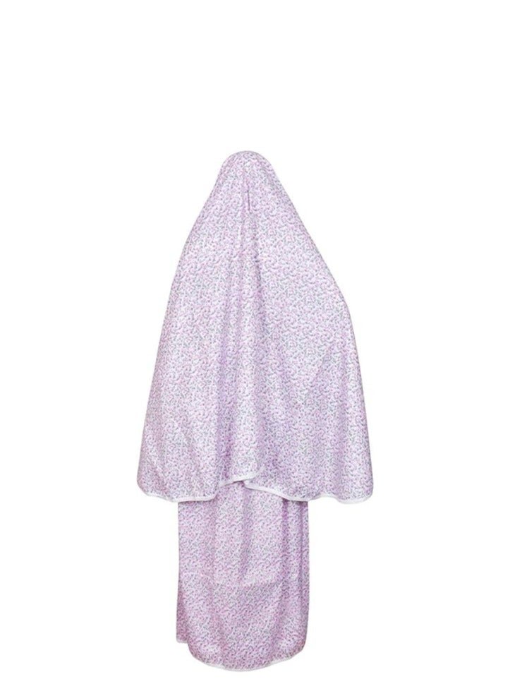 Women's 2 Piece Islamic Prayer Set, White Multi-Patchwork Soft Prayer Scarf - Slim Fit - One Size - Image 3
