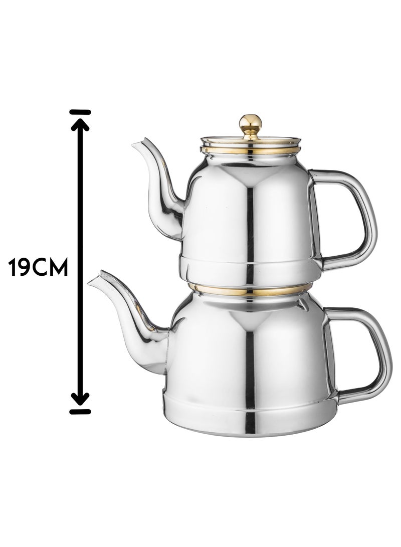 Alsaif Two-piece stainless steel Samwar teapot set, 1.2L + 2L. Each pot can be used separately, as each piece has a lid. - Image 3