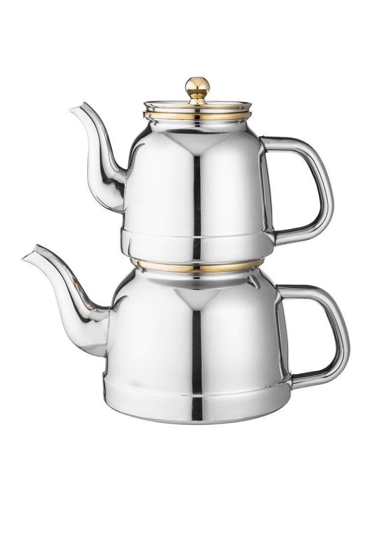 Alsaif Two-piece stainless steel Samwar teapot set, 1.2L + 2L. Each pot can be used separately, as each piece has a lid. - Image 1