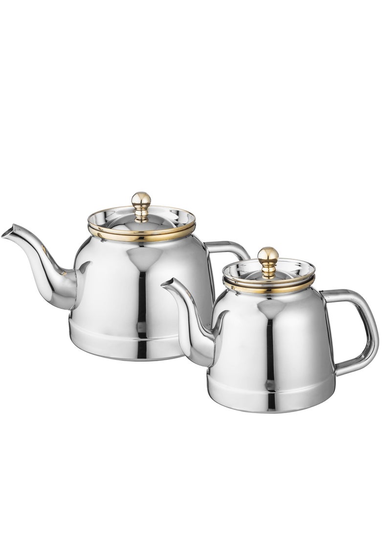 Alsaif Two-piece stainless steel Samwar teapot set, 1.2L + 2L. Each pot can be used separately, as each piece has a lid. - Image 2