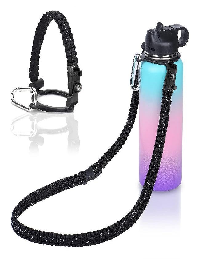 Wongeto Paracord Handle With Shoulder Strap,Compatible With Hydro Flask Wide Mouth Water Bottles 12Oz - 64 Oz And Other Wide Mouth Water Bottle For Walking Hiking Camping（Black/Compass  - Image 1