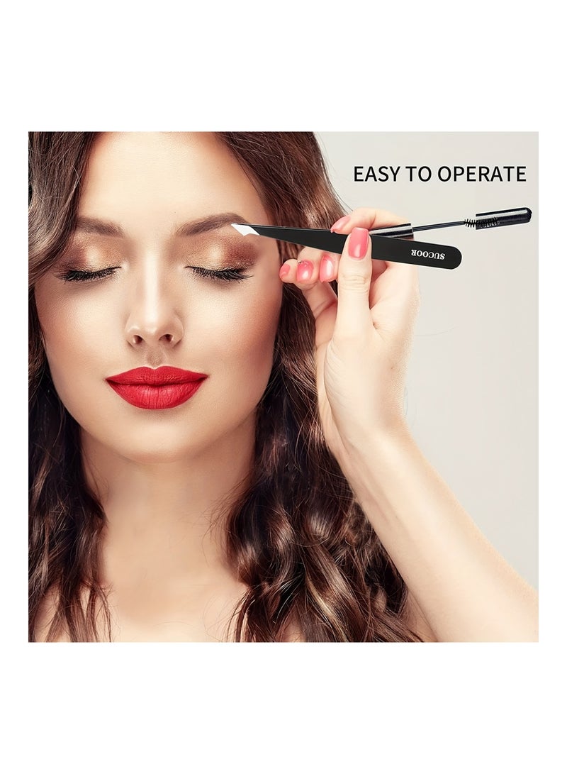 ORiTi 4-Piece Tweezers Set Professional Stainless Steel Tweezers For Eyebrows With Storage Bag - Image 4