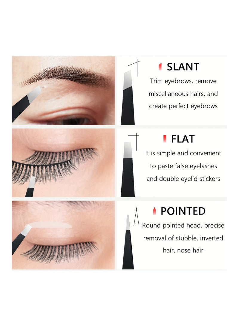 ORiTi 4-Piece Tweezers Set Professional Stainless Steel Tweezers For Eyebrows With Storage Bag - Image 2