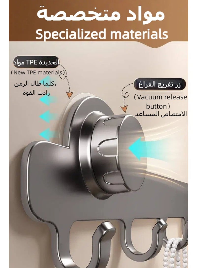 Suction Cup Wall Hanger With 6 Hooks, Wall Mounted Hook Hanger, non perforated bathroom hooks, bedroom storage, Towel Hanger Organizer, Wall Hanger Coat Hook Rail for Coat Hat Towel Purse Robes Mudroom Bathroom - Image 2