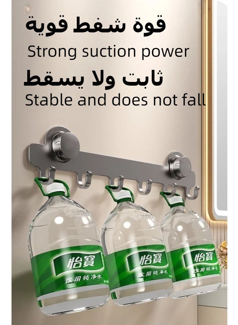 Suction Cup Wall Hanger With 6 Hooks, Wall Mounted Hook Hanger, non perforated bathroom hooks, bedroom storage, Towel Hanger Organizer, Wall Hanger Coat Hook Rail for Coat Hat Towel Purse Robes Mudroom Bathroom - Image 3