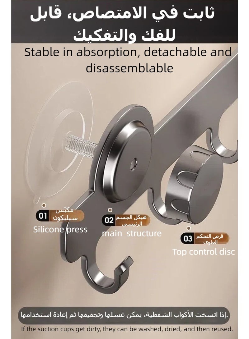 Suction Cup Wall Hanger With 6 Hooks, Wall Mounted Hook Hanger, non perforated bathroom hooks, bedroom storage, Towel Hanger Organizer, Wall Hanger Coat Hook Rail for Coat Hat Towel Purse Robes Mudroom Bathroom - Image 4