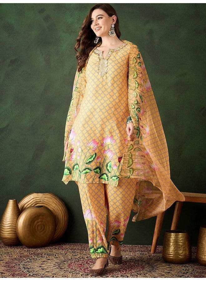 AKS Ladoo Peela Pichwayi Kurta Set with lace detail - Image 1