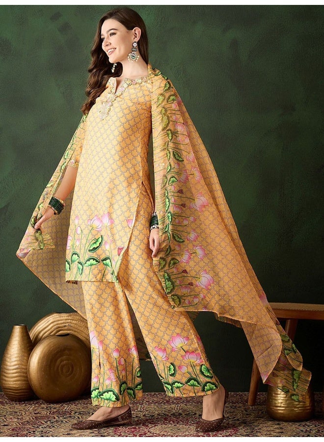 AKS Ladoo Peela Pichwayi Kurta Set with lace detail - Image 5