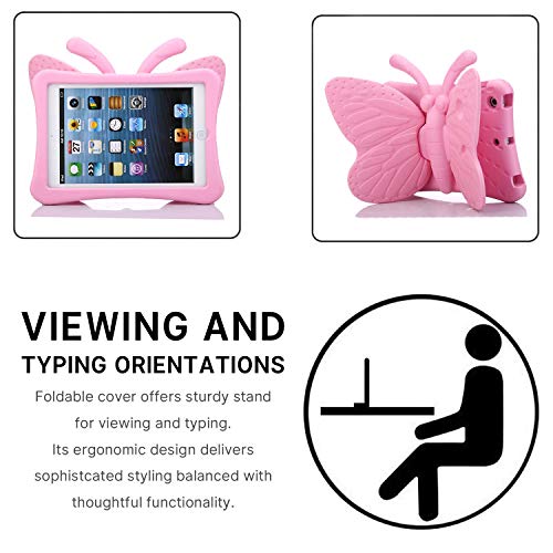 Simicoo iPad 7 8 10.2 9 3D Cute Butterfly Case for Kids Light Weight EVA Stand Shockproof Rugged Heavy Duty Kids Friendly iPad Cover for Girls iPad 10.2 iPad 7th 8th 9th (Pink) - Image 4