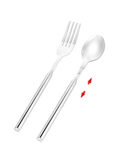 Bukela Extendable Fork Spoon, Telescopic Fork and Spoon Set Stainless Steel, Long Retractable Fork, Expandable Fork Spoon Extends to 25.2 Inch, BBQ and Fruit Tableware  - Image 1