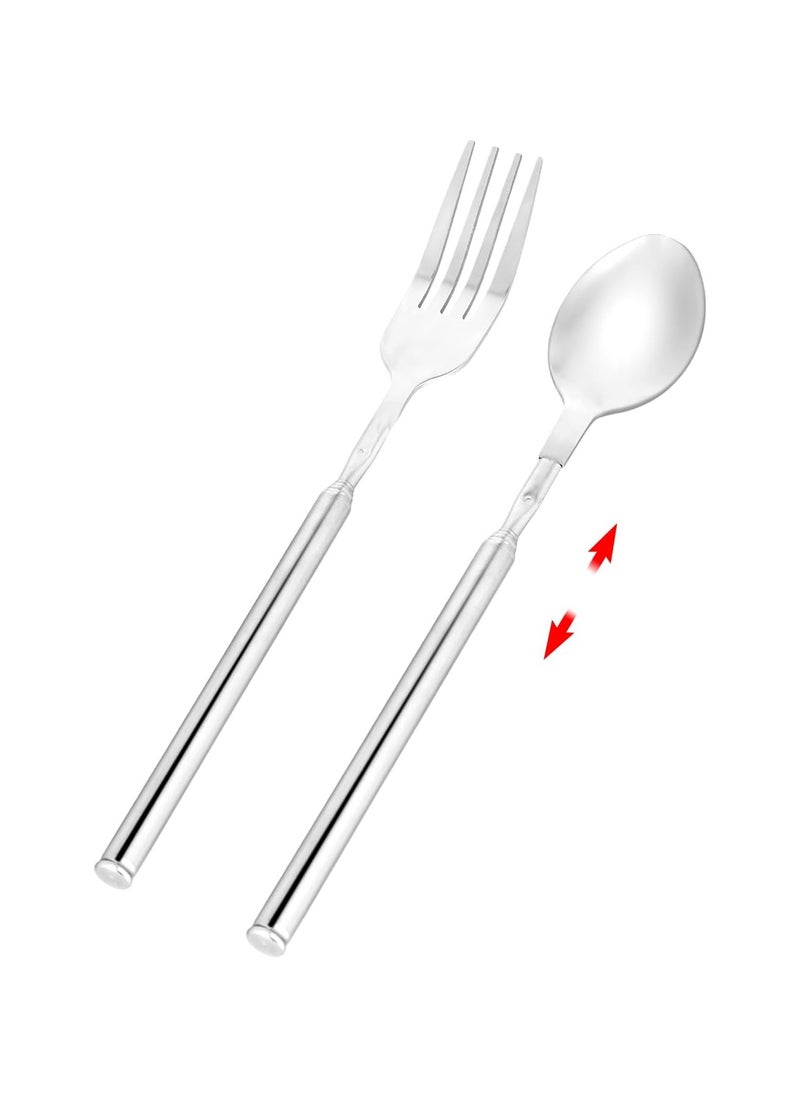 Bukela - Extendable Fork Spoon, Telescopic Fork and Spoon Set Stainless Steel, Long Retractable Fork, Expandable Fork Spoon Extends to 25.2 Inch, BBQ and Fruit Tableware - Image 1