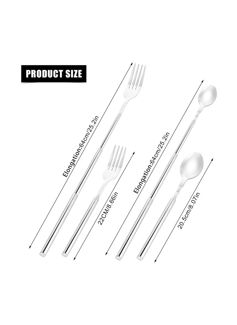 Bukela - Extendable Fork Spoon, Telescopic Fork and Spoon Set Stainless Steel, Long Retractable Fork, Expandable Fork Spoon Extends to 25.2 Inch, BBQ and Fruit Tableware - Image 1
