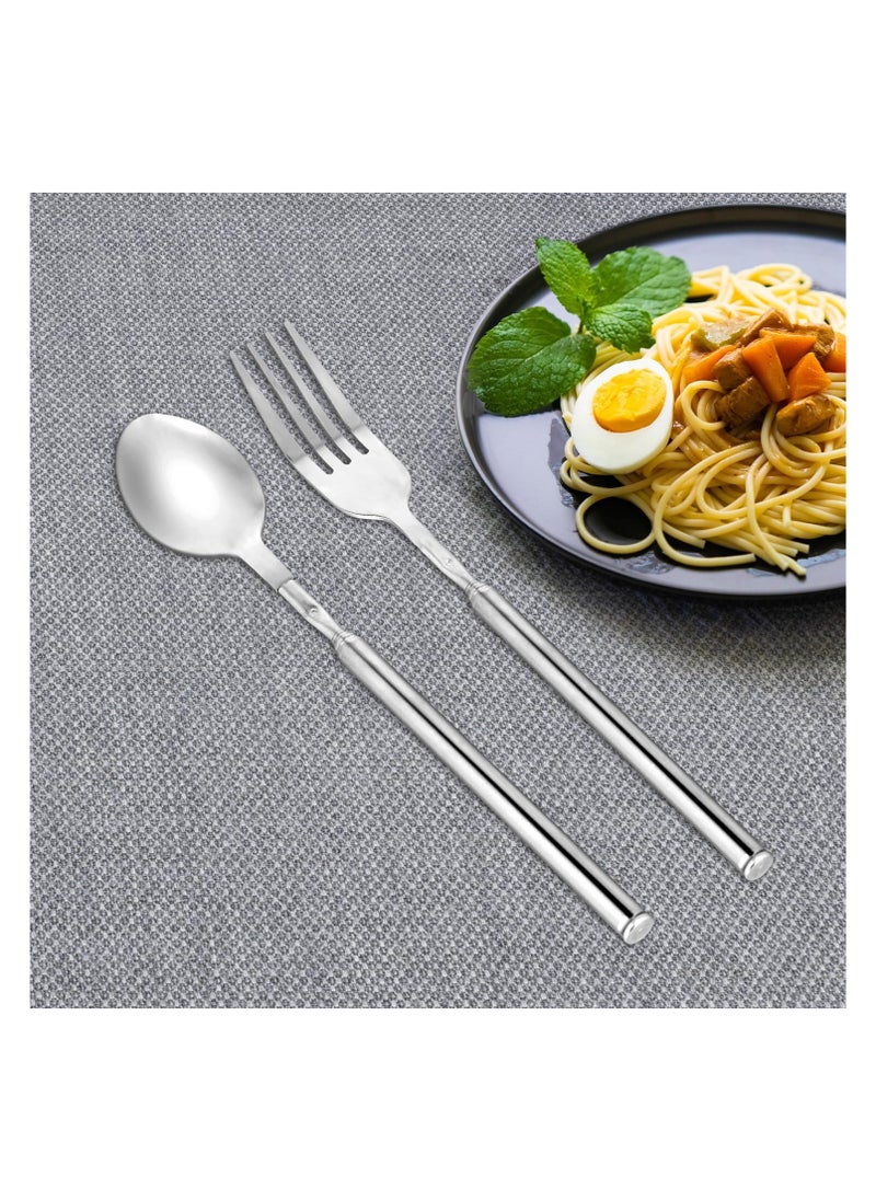 Bukela - Extendable Fork Spoon, Telescopic Fork and Spoon Set Stainless Steel, Long Retractable Fork, Expandable Fork Spoon Extends to 25.2 Inch, BBQ and Fruit Tableware - Image 1