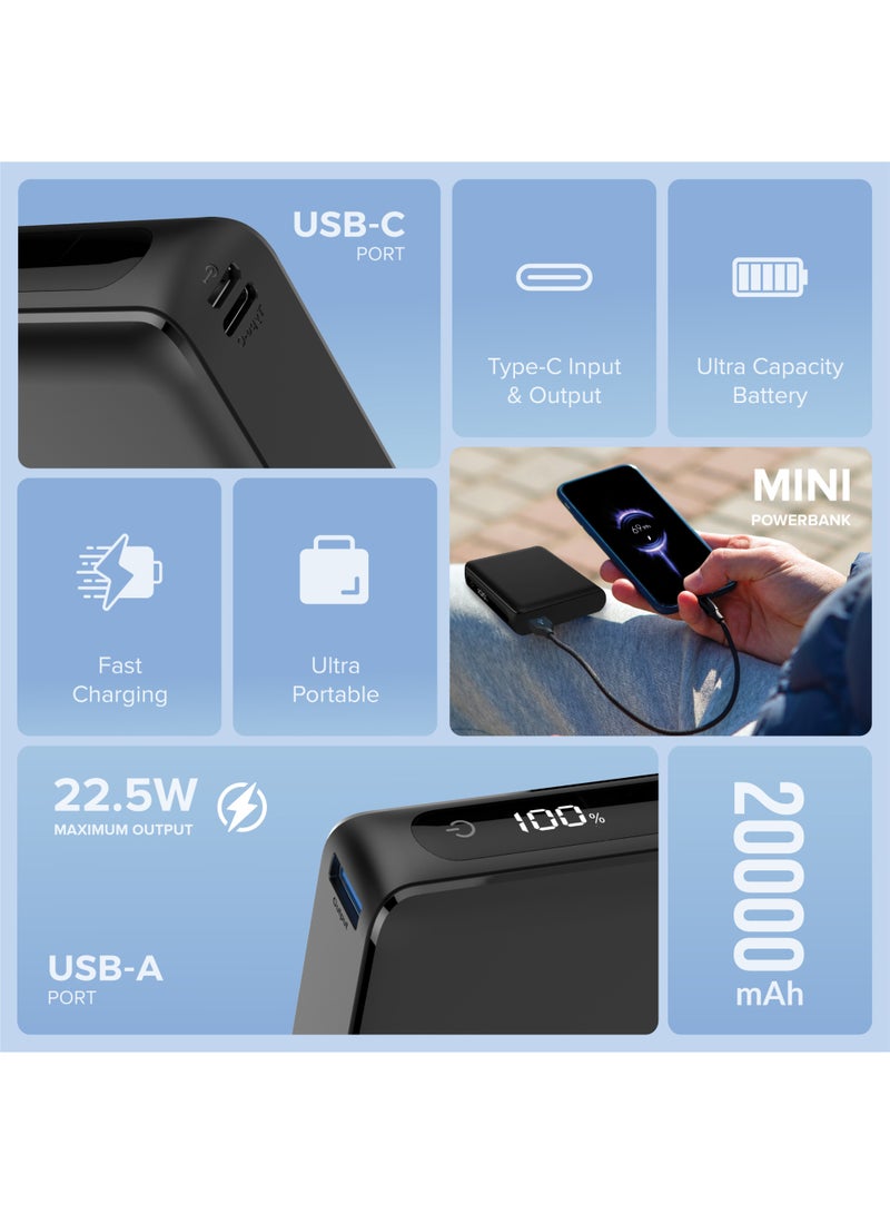 تراندز باور بانك 20000 مللي أمبير PB987 - شاحن متنقل سريع بقوة 22.5 واط (QC) و20 واط (PD) مع شاشة رقمية LED، منفذ Type-C وMicro USB مزدوج، بطارية احتياطية عالية السعة لهواتف آيفون وسامسونج وأندرويد - لون أسود - Image 2