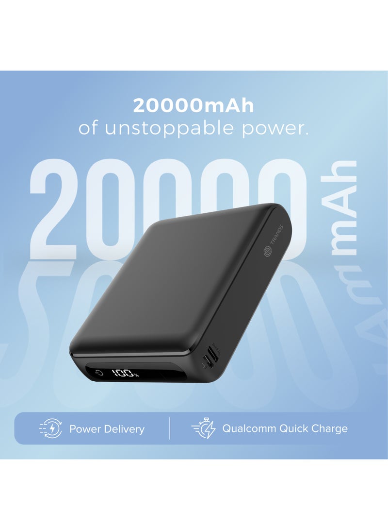تراندز باور بانك 20000 مللي أمبير PB987 - شاحن متنقل سريع بقوة 22.5 واط (QC) و20 واط (PD) مع شاشة رقمية LED، منفذ Type-C وMicro USB مزدوج، بطارية احتياطية عالية السعة لهواتف آيفون وسامسونج وأندرويد - لون أسود - Image 3