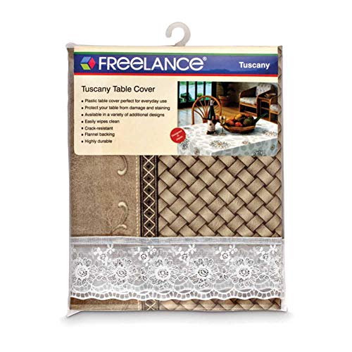 Freelance PVC Vinyl Tuscany Flannel Backing Dining Plastic Table Cover Cloth - Waterproof Protector, 4-6 Seater, Oblong/Oval 54 X 78 inches (with White Border Edge Lace) - Product of Meiwa, Japan - Image 5