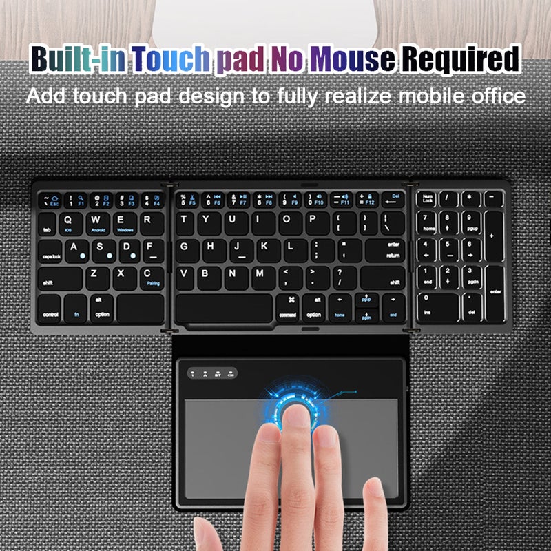 Ultra Thin Wireless keyboard Four fold with large touchpad BT keyboard Tablet Silent mini keyboard - Image 5