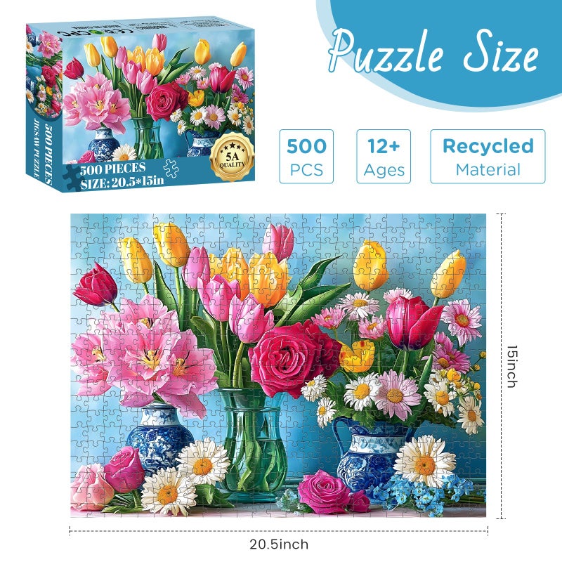DAGIRT 500 Piece Puzzle for Adults, Beautiful Flower Puzzles for Adults Senior, Age 12+, Tulip Rose Jigsaw Puzzles 500 Pieces, Challenging Puzzle Perfect Game Nights for Family Friend 20.5 X 15 Inches - Image 2
