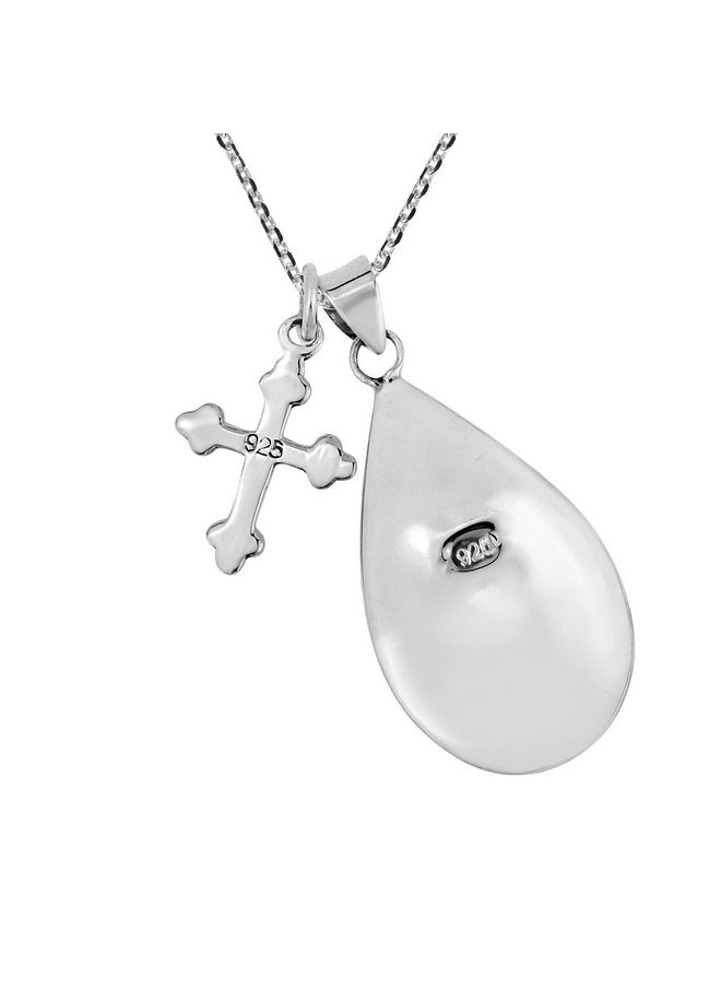 AeraVida Purity Cross Dangle Teardrop White Mother Of Pearl .925 Sterling Silver Pendant Necklace | Elegant Pendant Necklace For Women | Cross Inspired Accessory For Anniversary Jewelry Gift  - Image 3
