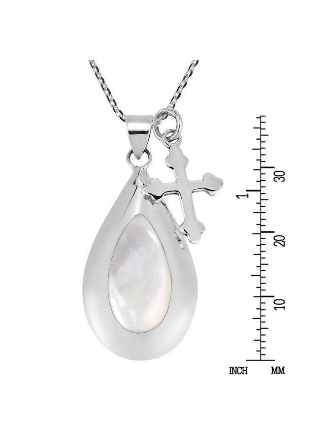 AeraVida Purity Cross Dangle Teardrop White Mother Of Pearl .925 Sterling Silver Pendant Necklace | Elegant Pendant Necklace For Women | Cross Inspired Accessory For Anniversary Jewelry Gift  - Image 5