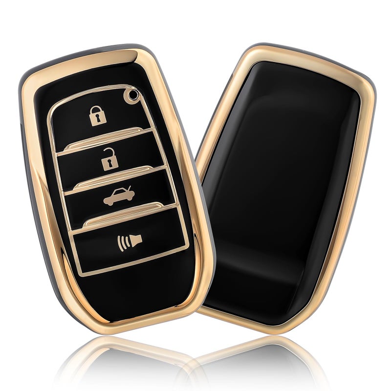 OFFCURVE Key Fob Cover for Toyota Car Key Case for Toyota Land Cruiser Venza RAV4 Prime Hilux Highlander Camry 4Runner 20192023 Car Smart Key Accessories Holder Protector BlackGold