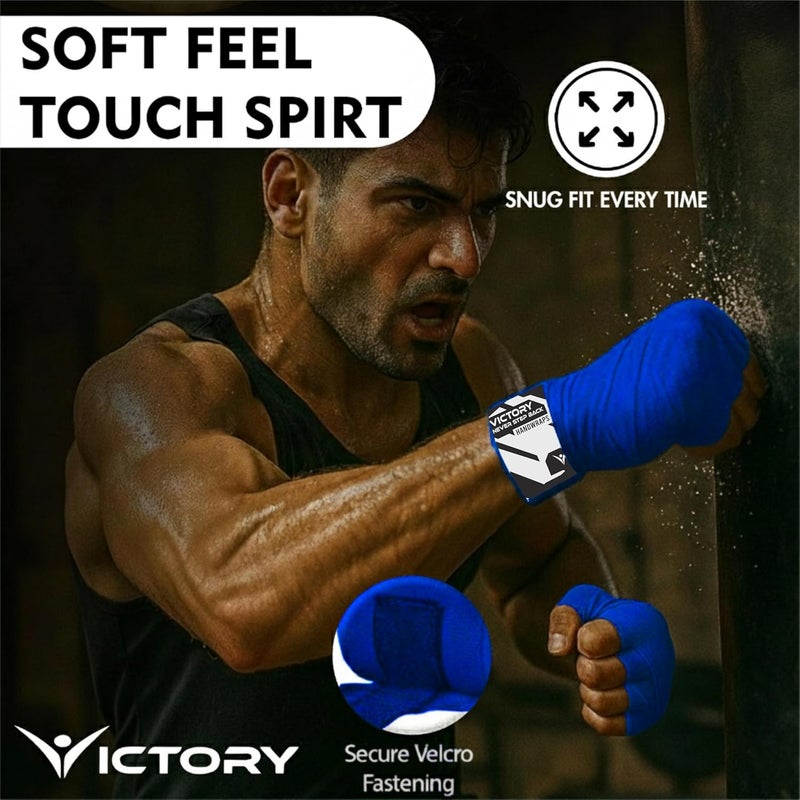 Victory Professional Boxing Wrap for Men Hand Wrap for Boxing Punching Hand Wraps Wrist Supporter for Gym Boxing Bandage for MMA and Martial Arts (180 inch, Black) (Blue, 110 Inch) - Image 2