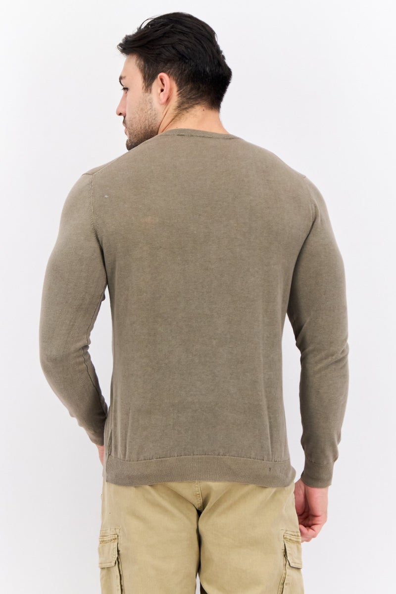 GAS Men Ribbed Neck Solid Long Sleeves Sweatshirt, Light Olive - Image 3