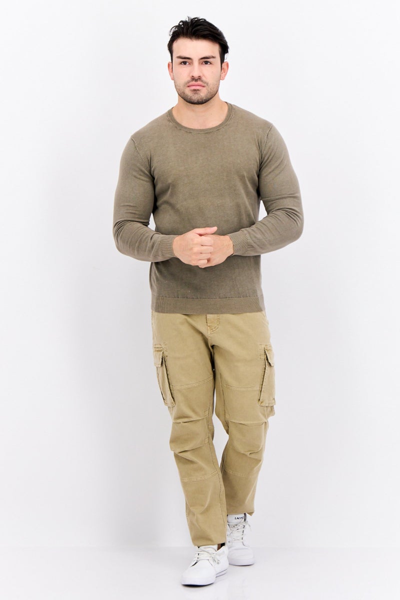 GAS Men Ribbed Neck Solid Long Sleeves Sweatshirt, Light Olive - Image 2