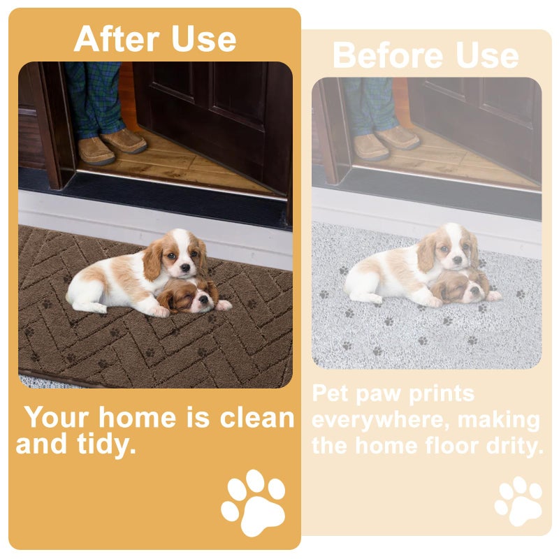 Tindbea Dog Mat for Muddy Paws,Absorbs Moisture Dirt Non-Slip Washable Mud Mat for Dogs,Soft Rubber Backing Front Inside Pet Rug for Entryway, Mud Dog Paws, Patio(24"x59",Latte) - Image 2