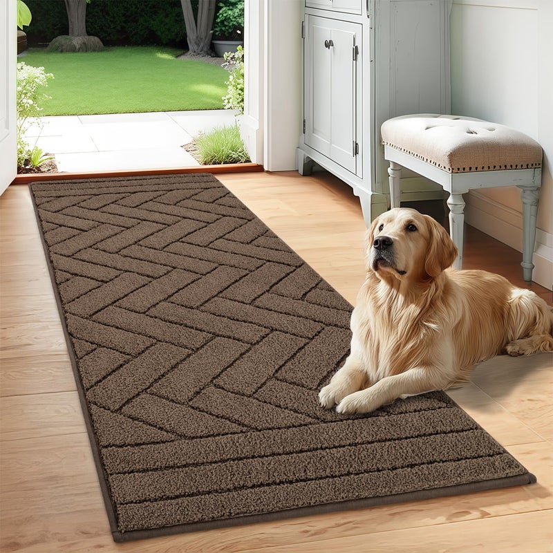 Tindbea Dog Mat for Muddy Paws,Absorbs Moisture Dirt Non-Slip Washable Mud Mat for Dogs,Soft Rubber Backing Front Inside Pet Rug for Entryway, Mud Dog Paws, Patio(24"x59",Latte) - Image 1