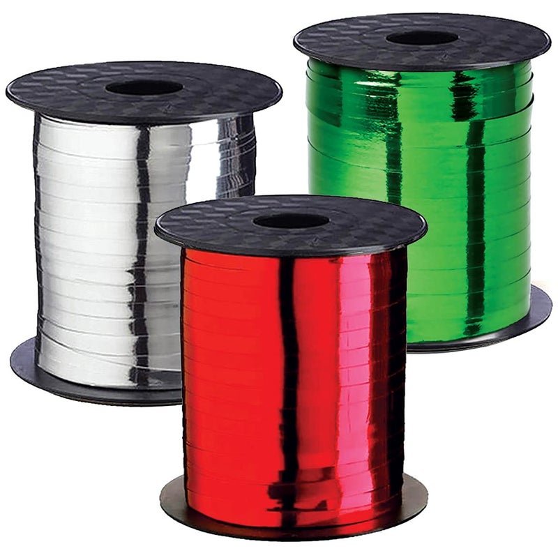 OLYPHAN Curling Ribbon Christmas Holiday Gift Ribbons Xmas Set 3 Rolls Red Green Silver Curly Thin Metallic Holidays Gifts Wrapping Decoration RED Green Silver - Image 3