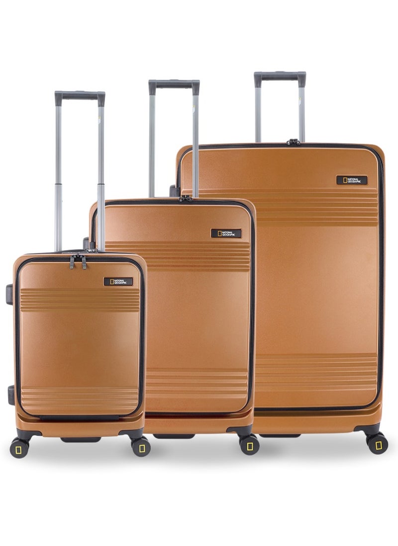 NATIONAL GEOGRAPHIC National Geographic Lodge Travel Suitcase Set, 100% PC Durable Lightweight Hard Shell Expandable Luggage, 4 Double Wheel, TSA Lock 3pcs Trolley Bag Copper (20+24+28 Inch).  - Image 1