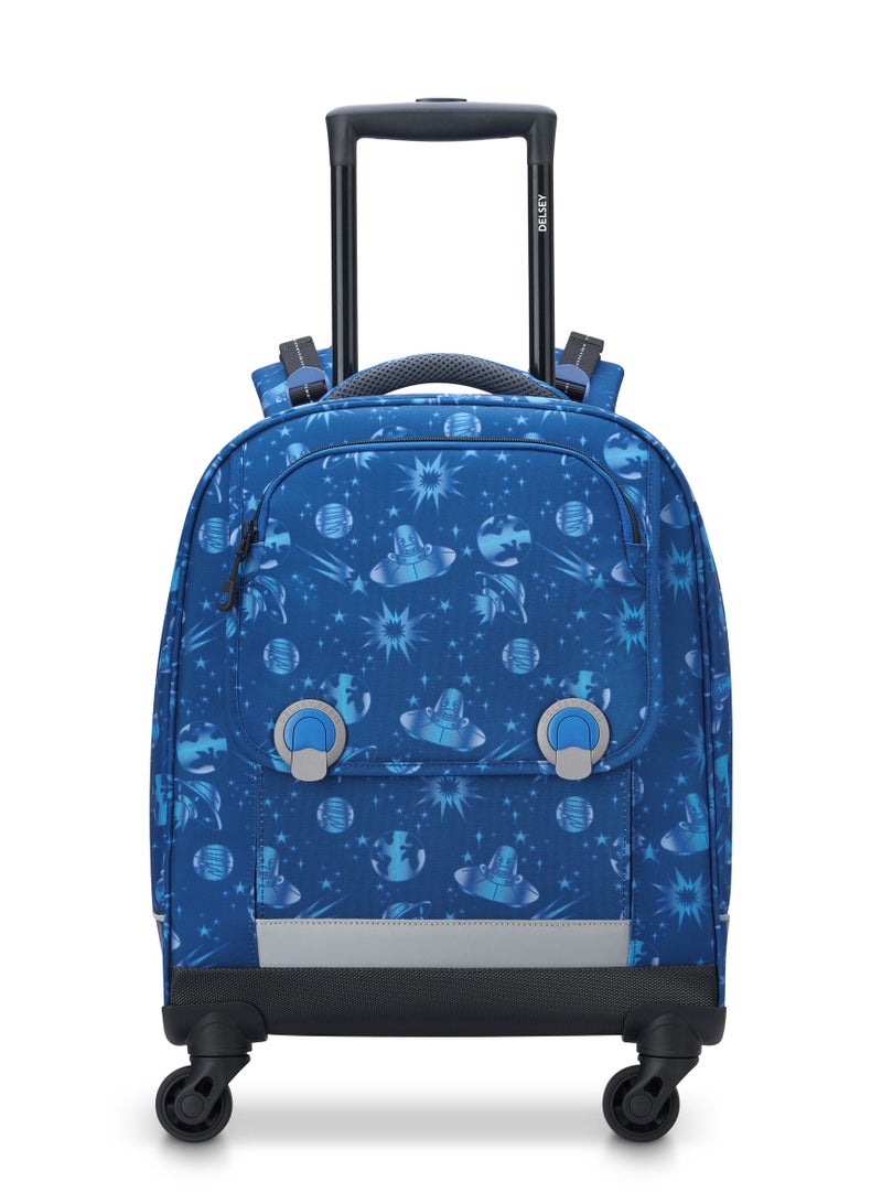 DELSEY ACADEMIE Kids 4 Wheels 15.6 Inch Vertical School Trolley Backpack - Blue Printing  - Image 1