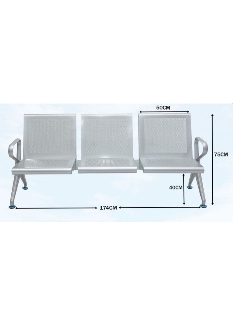 KARNAK 3 Seater Airport Chair With Metal Steel Armrest For Airport, Office, Hospital, And School Color Silver  - Image 2