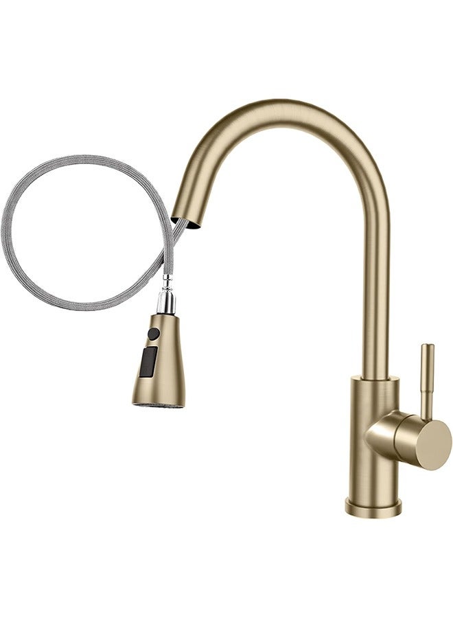KUYING  Kitchen Faucets with Pull down Sprayer Single Handle Kitchen Faucet 360° Stainless Kitchen Sprayer with 2 Spraying Modes Gold - Image 1