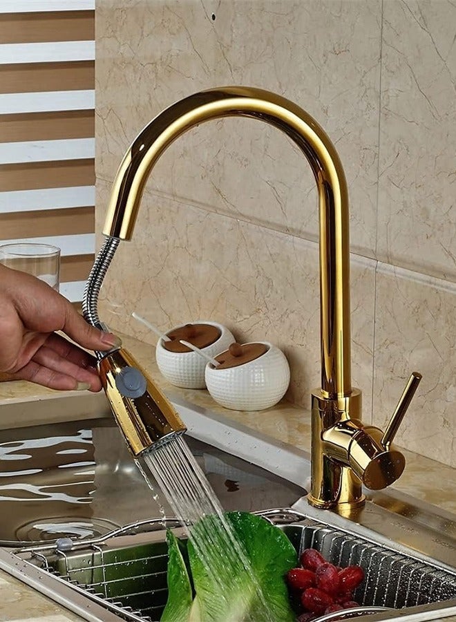 KUYING  Kitchen Faucets with Pull down Sprayer Single Handle Kitchen Faucet 360° Stainless Kitchen Sprayer with 2 Spraying Modes Gold - Image 2
