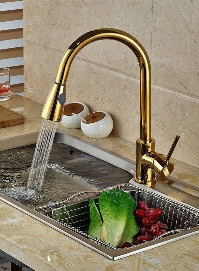 KUYING  Kitchen Faucets with Pull down Sprayer Single Handle Kitchen Faucet 360° Stainless Kitchen Sprayer with 2 Spraying Modes Gold - Image 3