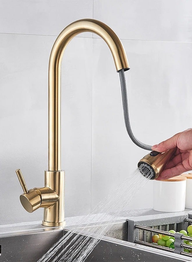 KUYING  Kitchen Faucets with Pull down Sprayer Single Handle Kitchen Faucet 360° Stainless Kitchen Sprayer with 2 Spraying Modes Gold - Image 5