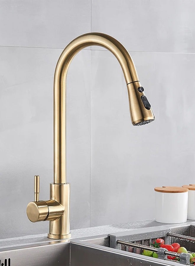 KUYING  Kitchen Faucets with Pull down Sprayer Single Handle Kitchen Faucet 360° Stainless Kitchen Sprayer with 2 Spraying Modes Gold - Image 4