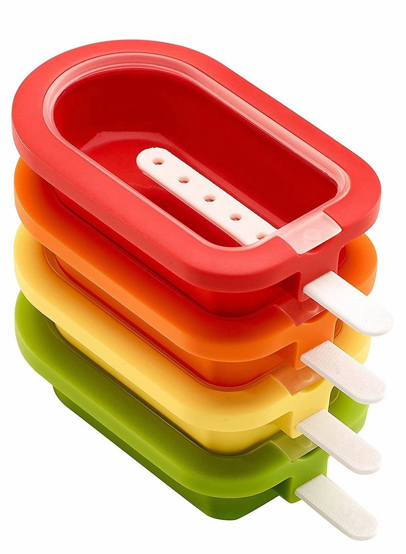 KASTWAVE Stackable 4 Pieces Popsicle Mould, One Size, Reusable Ice Pop Molds With Sticks, Easy Release & Clean for Family /Multicolour - Image 1