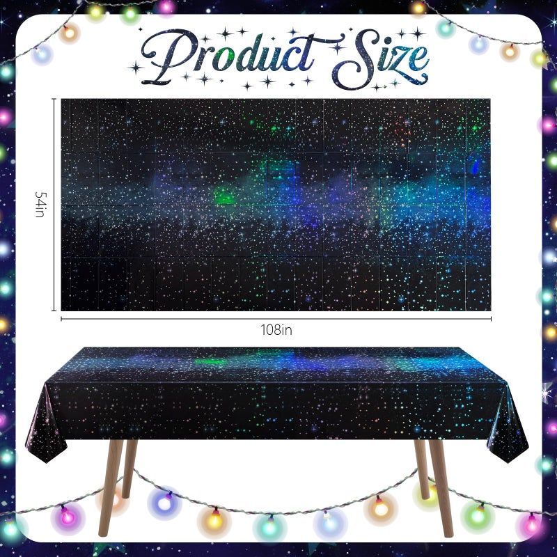 Just Shimmer 2 Pack Iridescent Galaxy Holography Tablecloth, 54'' x 108'' Color-Shifting Space Table Cover with Reflective Stars, Disposable Plastic, Waterproof & Durable for Starry Night, Birthday, Party DÃ©cor - Image 2