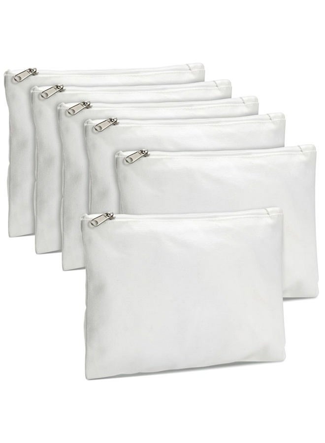 Bright Creations طقم حقائب مكياج بيضاء 6 قطع مع سحاب - 8x6 أكياس قماش قطنية قابلة للتخصيص للفنون والحرف اليدوية، عناصر للتلوين، لمنتجات التجميل، القرطاسية، هدايا الحفلات - Image 1