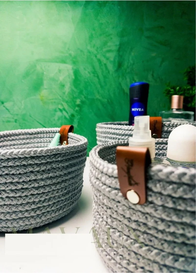 بدز ديري I Jute Wicker Multi-Purpose Basket Bathroom Kitchen Organizer Basket Set Hand Woven Gray