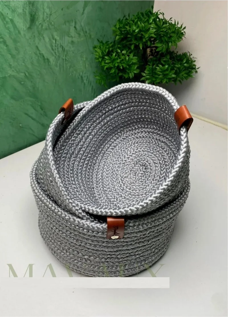 بدز ديري I Jute Wicker Multi-Purpose Basket Bathroom Kitchen Organizer Basket Set Hand Woven Gray