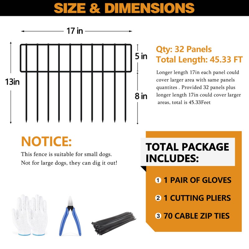 KYATE 45.33ft(L) X 13inch(H) Animal Barrier Fence, 32 Panels No Dig Fences for Rabbit, Dog Digging Defense Ground Bottom Blockers, Rustproof Metal Border for Garden Outdoor Patio Landscaping - Image 2